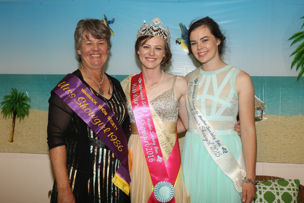 1986 Miss Warwick Showgirl Christine Bradfield, 2016 Miss Warwick Showgirl Amy Bradfield and 2015 Miss Junior Showgirl Emily Bradfield.